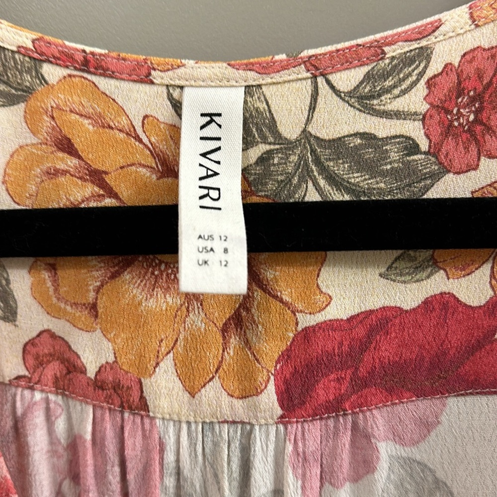 Kivari Floral Mini Dress in Cream, Pink & Mustard - Picture 4 of 6